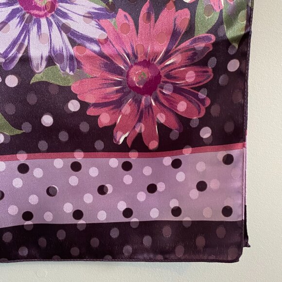 2/$20 👒 Vintage Oldstock Scarf with Purple, Pink Polka Dot and Floral Pattern - Picture 4 of 7